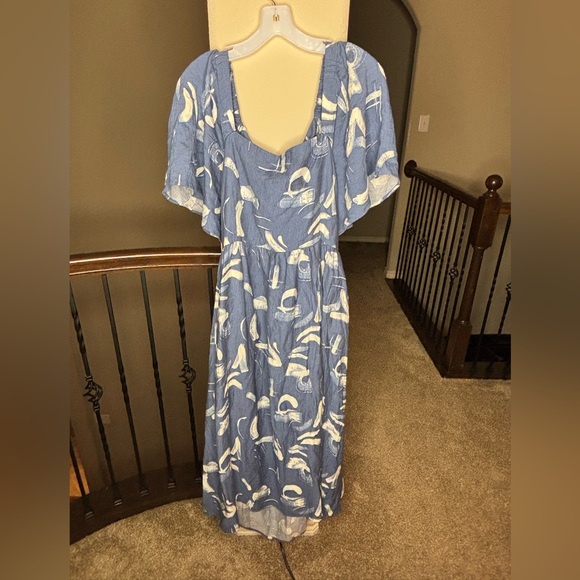 A New Day Blue and White Flutter Sleeve Tie Back Midi Dress Size XXL - Picture 1 of 12